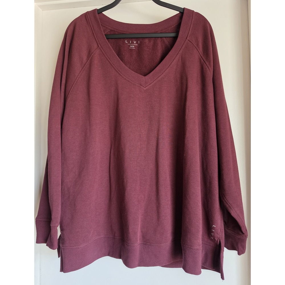 NWT Livi Lane Bryant Sweatshirt 18/20 Maroon V-Neck Long Sleeve Pullover Top